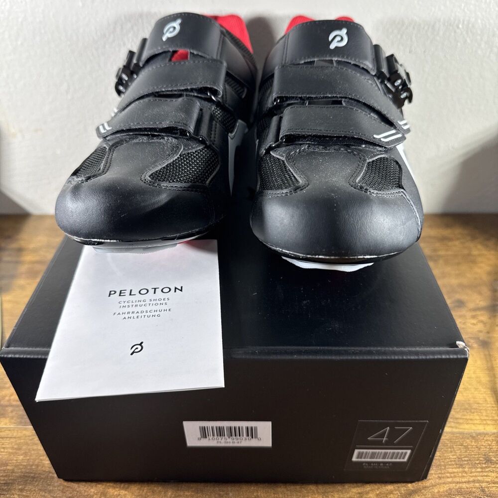Peloton Cycling Shoes Size 47 EU (Men’s US 13) Black/Red w/ Cleats & Box